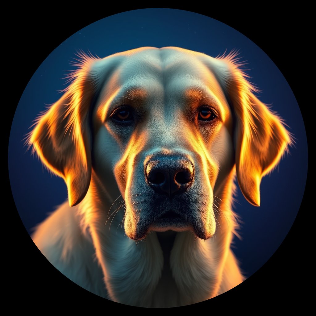 Cosmic medallion portrait of Oldies_grls16d3723c, a Golden Retriever