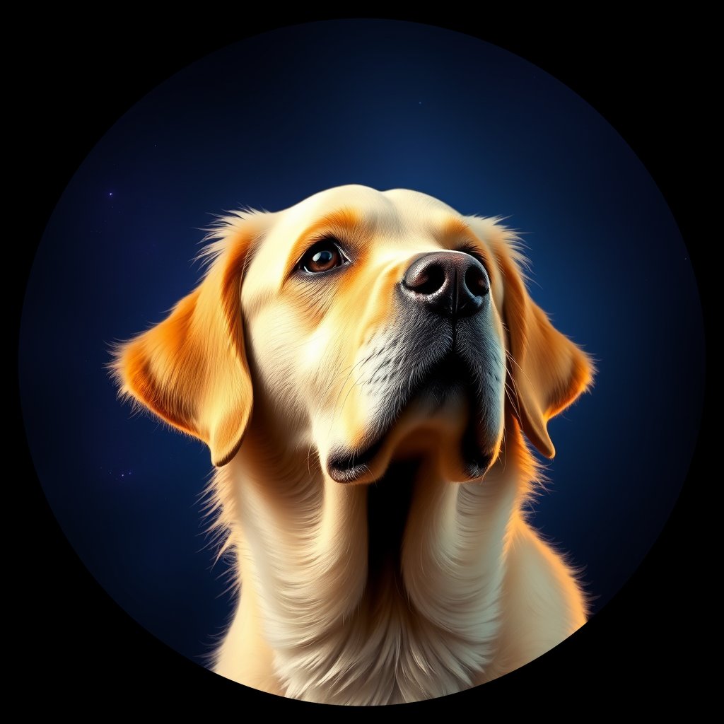 Cosmic medallion portrait of Oldies_grls182dde4e, a Golden Retriever