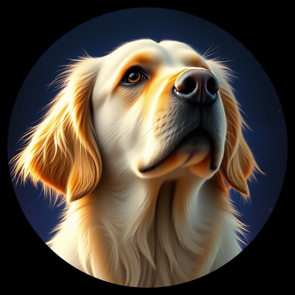 Cosmic medallion portrait of Oldies_grls18861448, a Golden Retriever