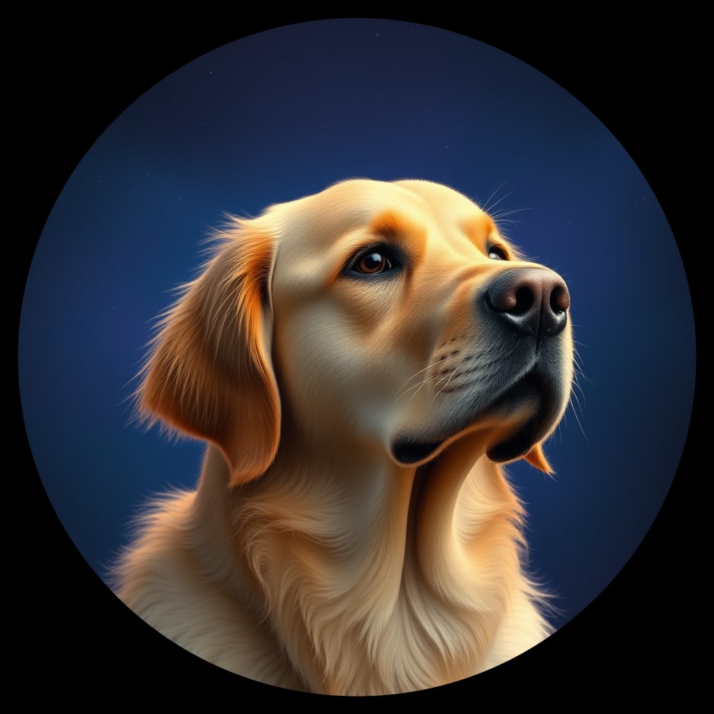 Cosmic medallion portrait of Oldies_grls18d6f618, a Golden Retriever