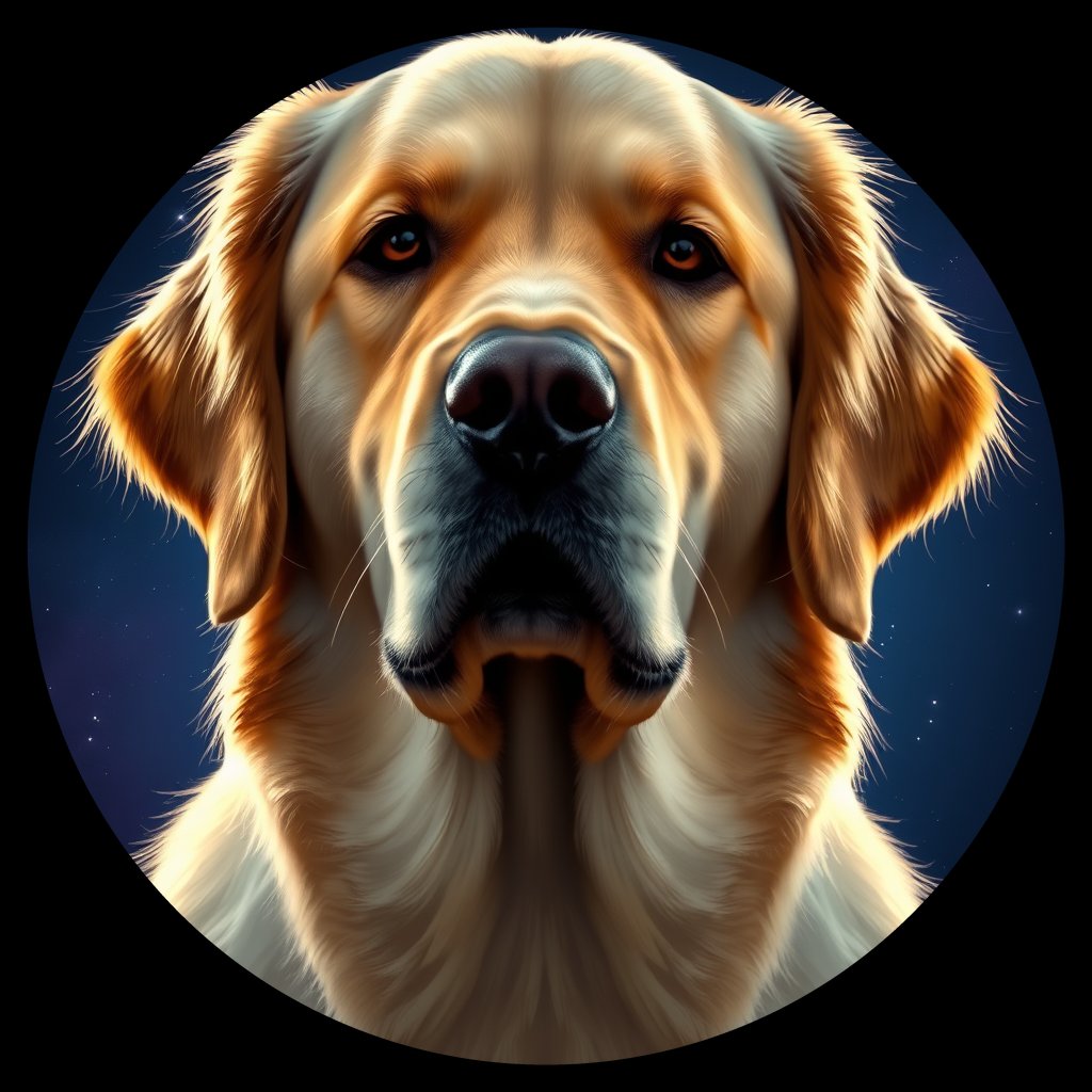 Cosmic medallion portrait of Oldies_grls1943f8fa, a Golden Retriever