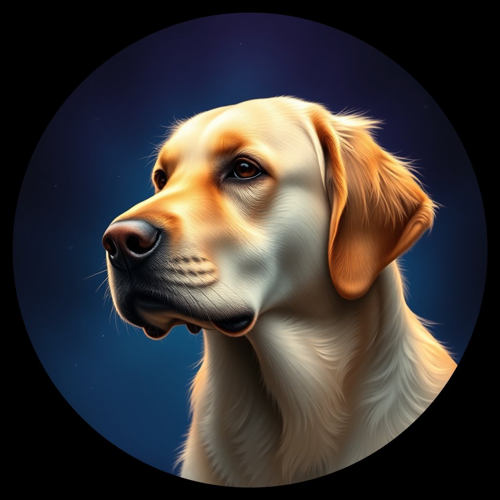 Cosmic medallion portrait of Oldies_grls19c93b34, a Golden Retriever