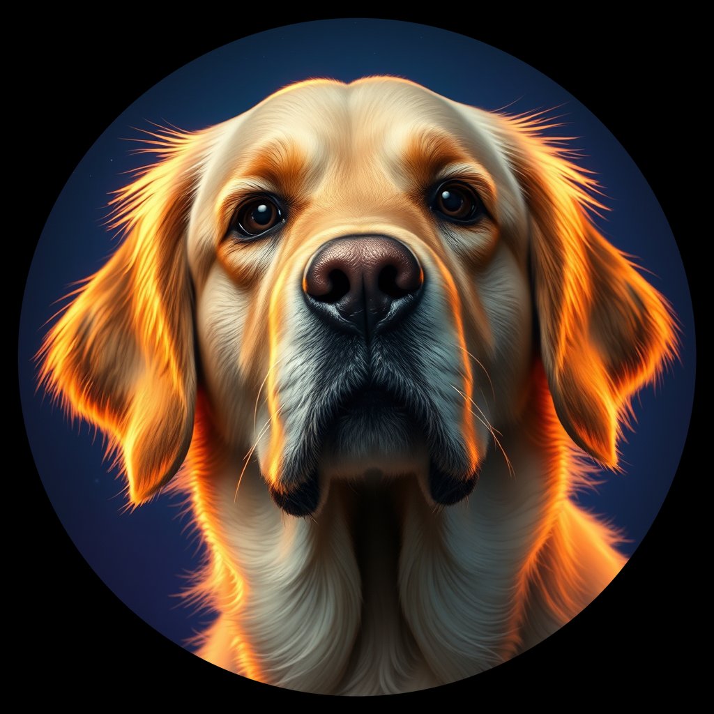 Cosmic medallion portrait of Oldies_grls1b975853, a Golden Retriever