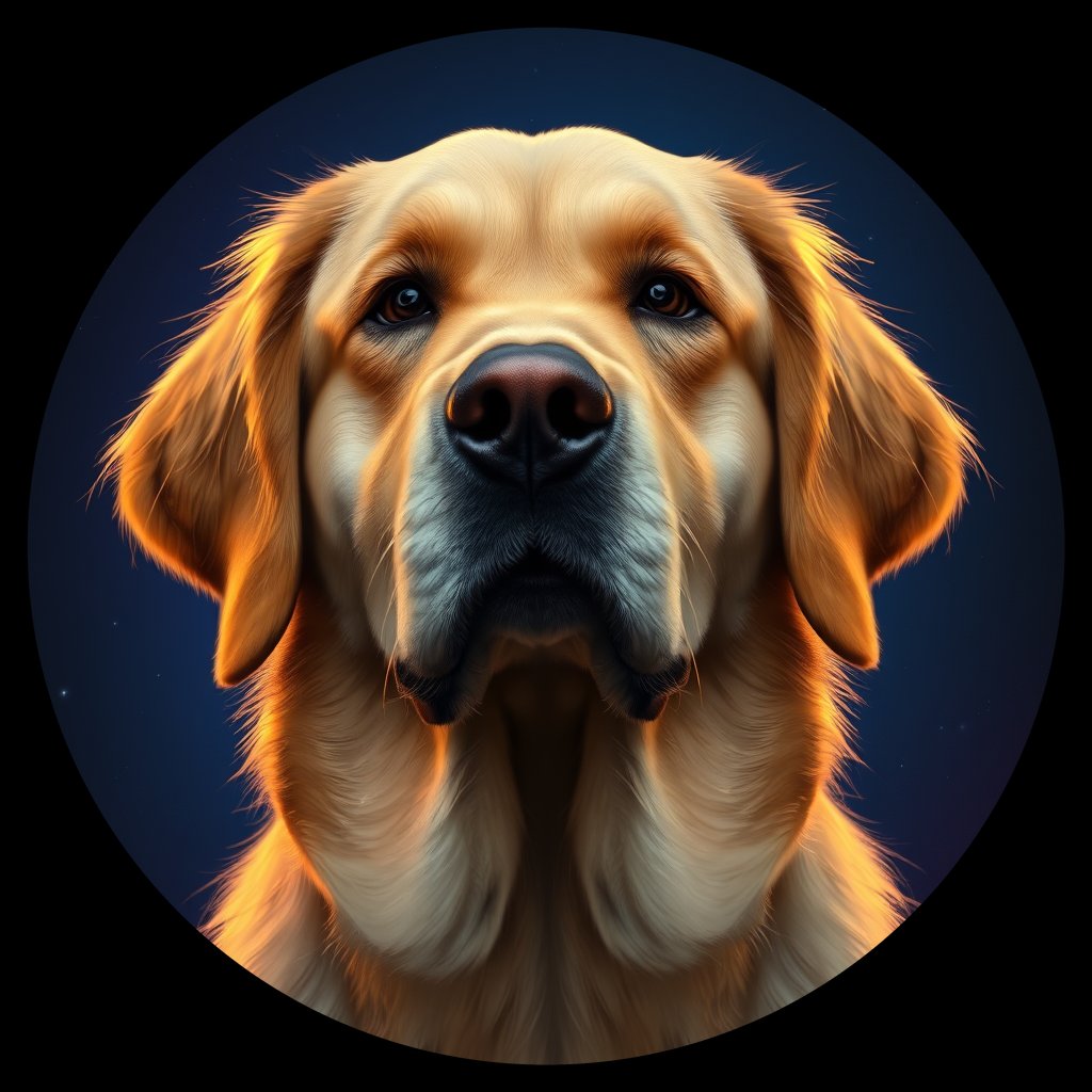 Cosmic medallion portrait of Oldies_grls1c09e670, a Golden Retriever