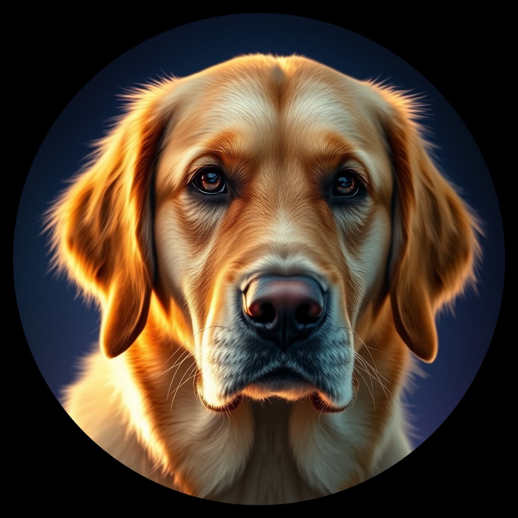 Cosmic medallion portrait of Oldies_grls1e84765d, a Golden Retriever
