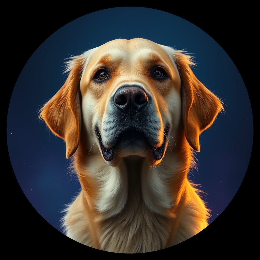 Cosmic medallion portrait of Oldies_grls218b5b57, a Golden Retriever