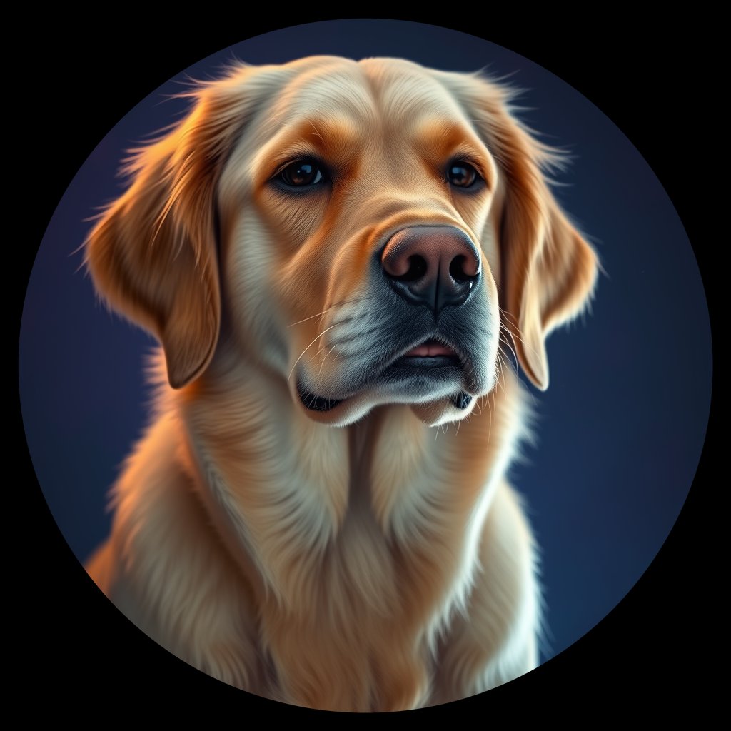 Cosmic medallion portrait of Oldies_grls224c3701, a Golden Retriever