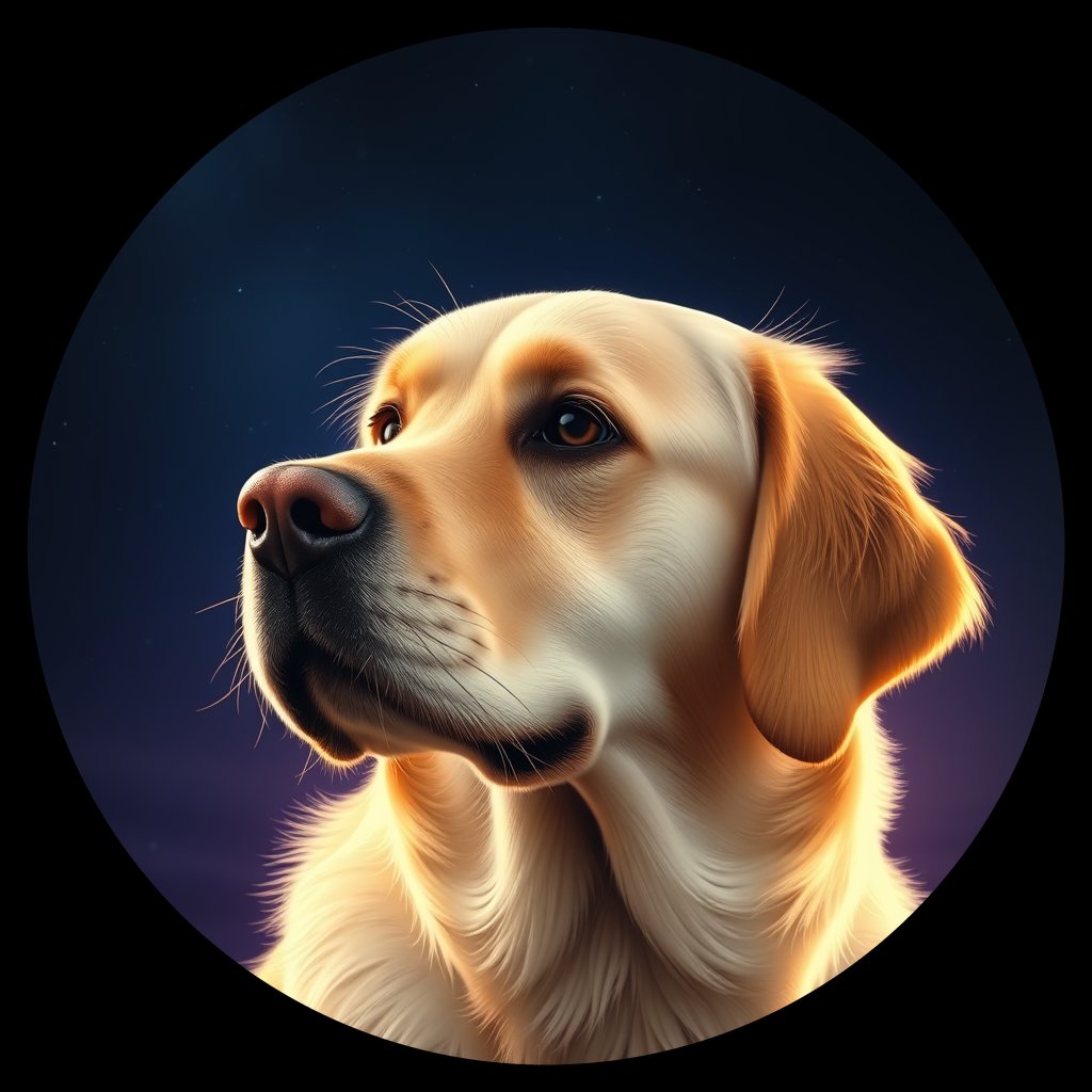 Cosmic medallion portrait of Oldies_grls2591b350, a Golden Retriever