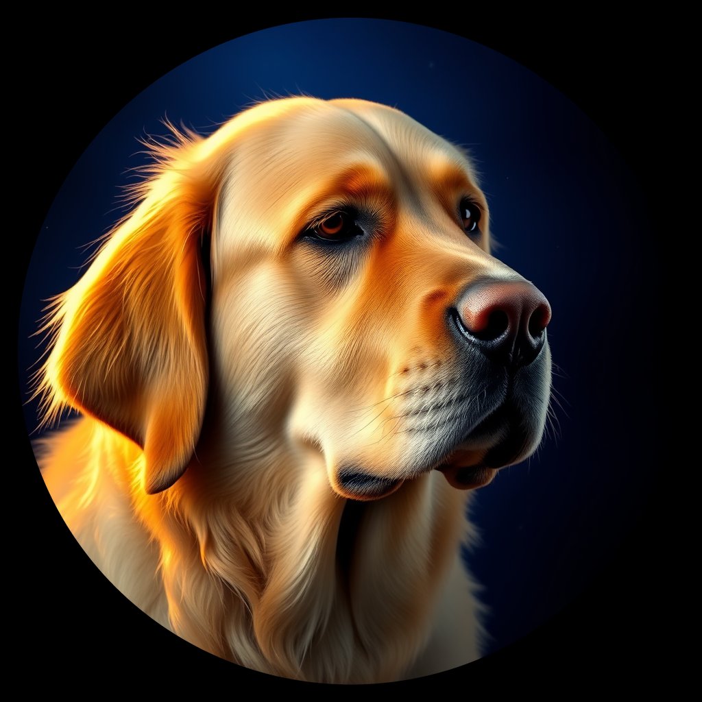 Cosmic medallion portrait of Oldies_grls26700696, a Golden Retriever