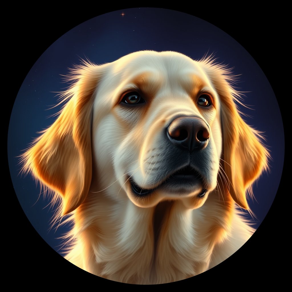 Cosmic medallion portrait of Oldies_grls28ea69b8, a Golden Retriever