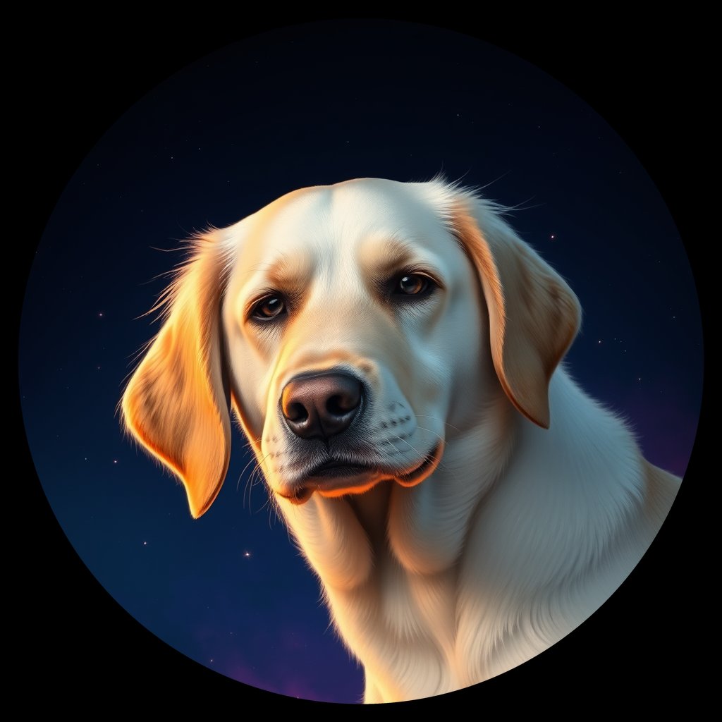 Cosmic medallion portrait of Oldies_grls28ef05a7, a Golden Retriever