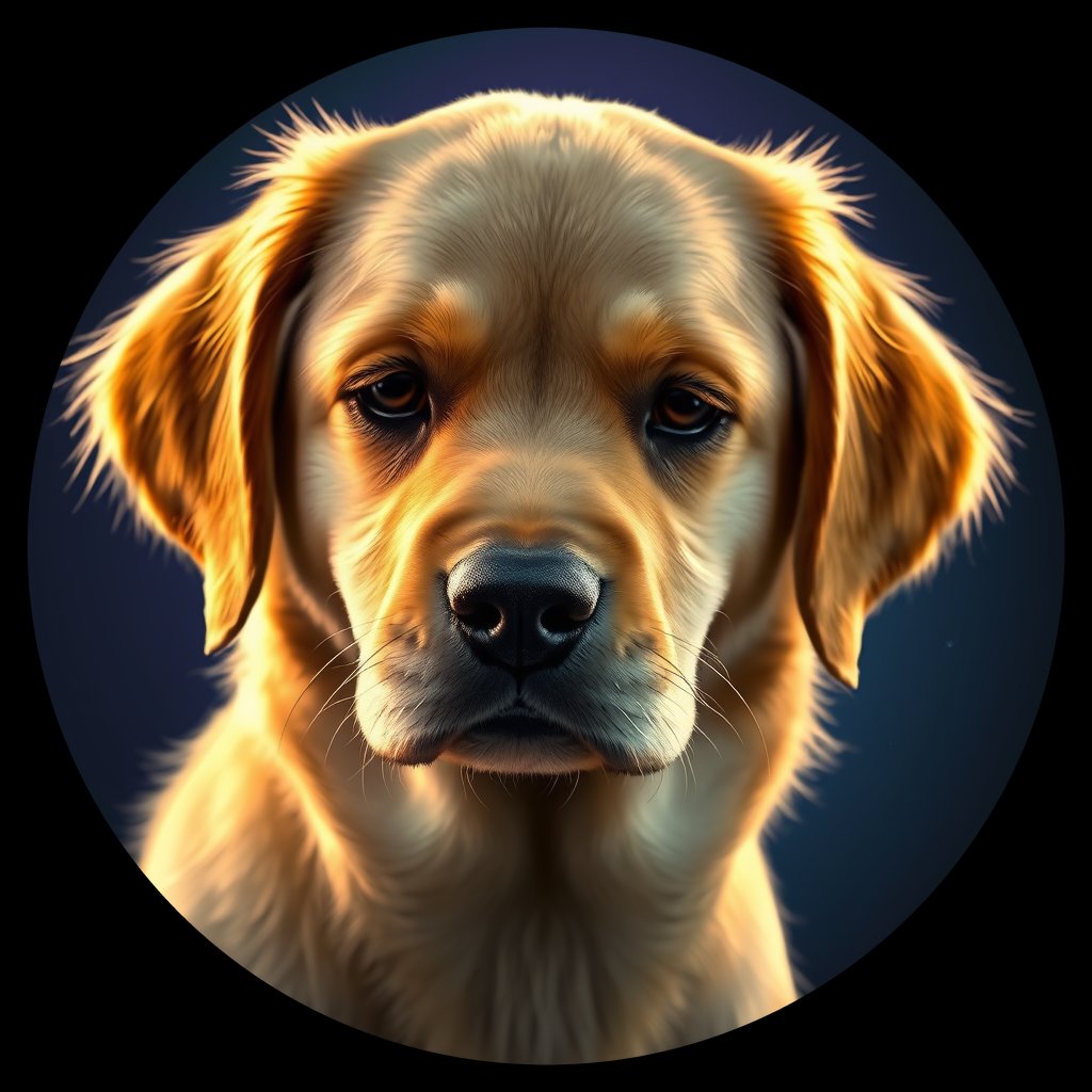 Cosmic medallion portrait of Oldies_grls29e85248, a Golden Retriever