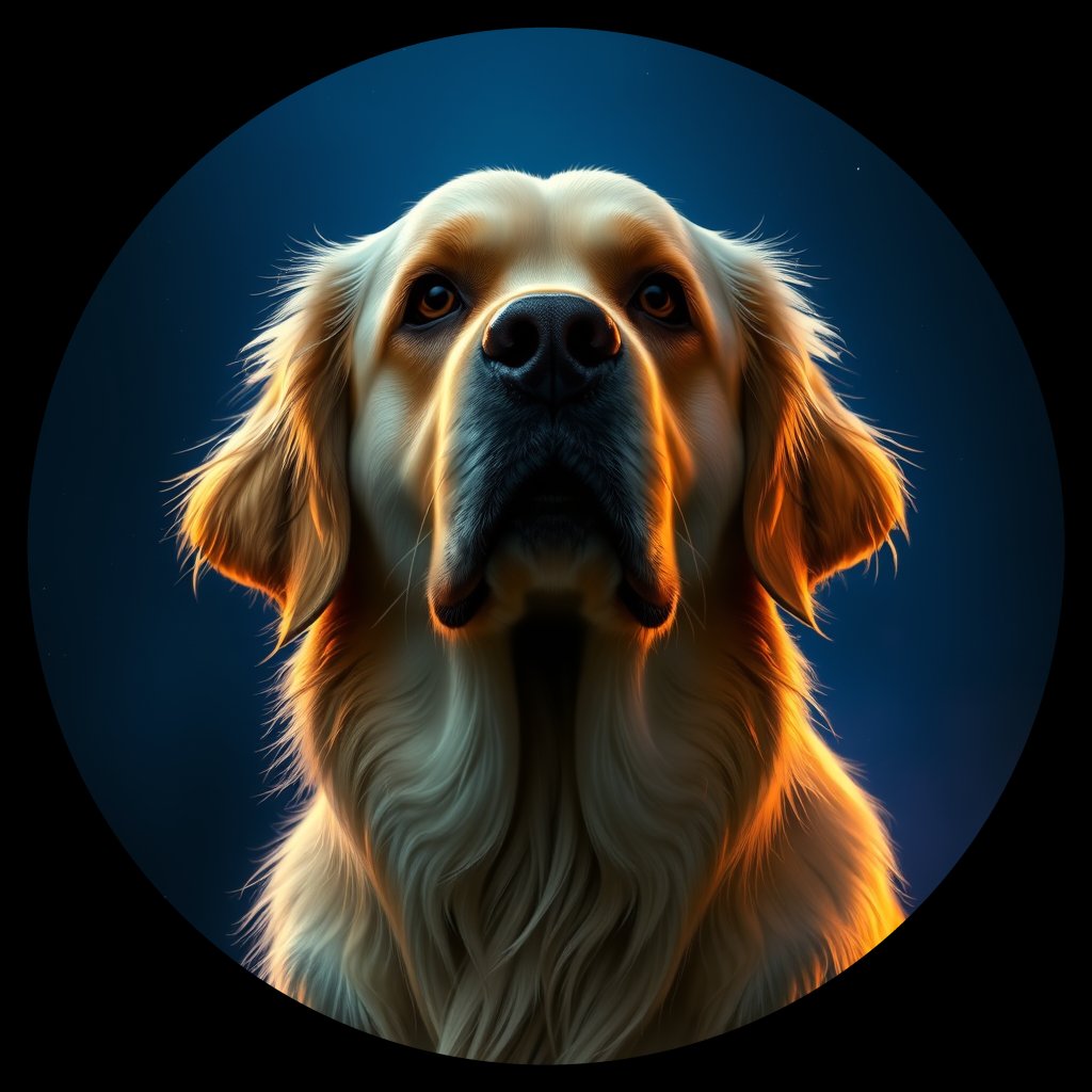 Cosmic medallion portrait of Oldies_grls2b4643a0, a Golden Retriever