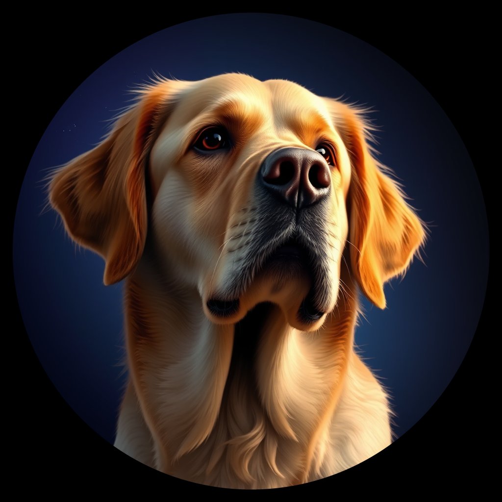 Cosmic medallion portrait of Oldies_grls2cd95bb7, a Golden Retriever