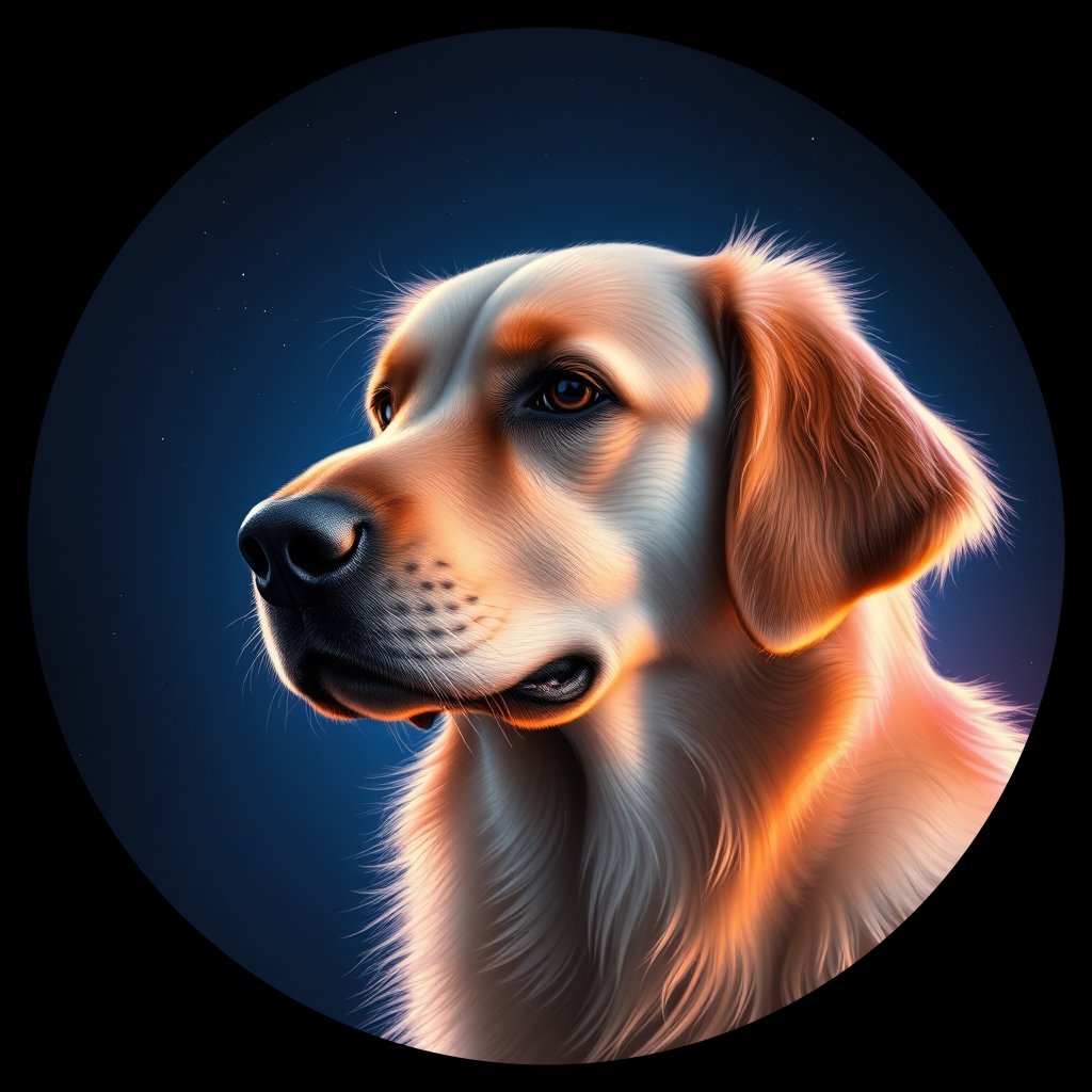 Cosmic medallion portrait of Oldies_grls2e1693f3, a Golden Retriever