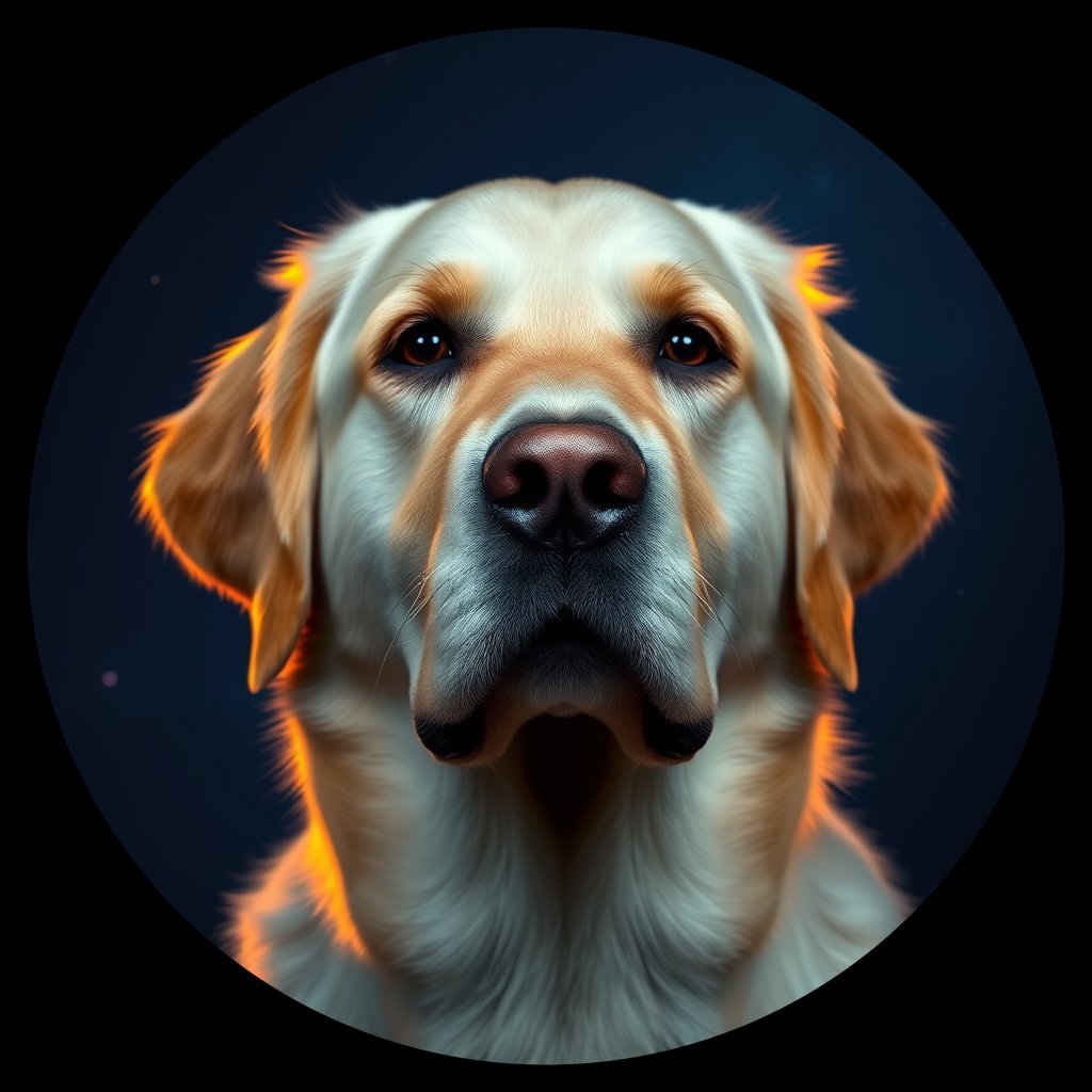 Cosmic medallion portrait of Oldies_grls2ed8a60b, a Golden Retriever