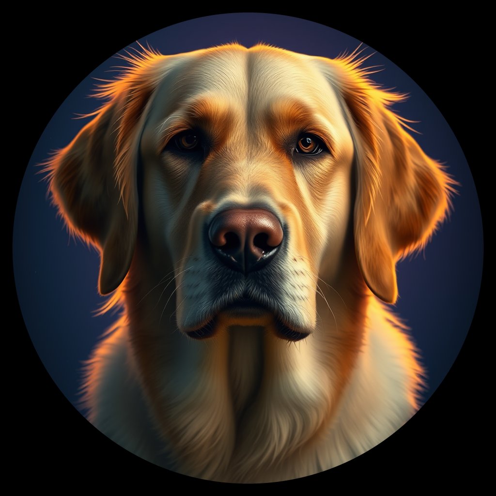 Cosmic medallion portrait of Oldies_grls3156bc39, a Golden Retriever