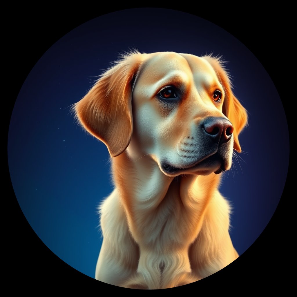 Cosmic medallion portrait of Oldies_grls31a82230, a Golden Retriever