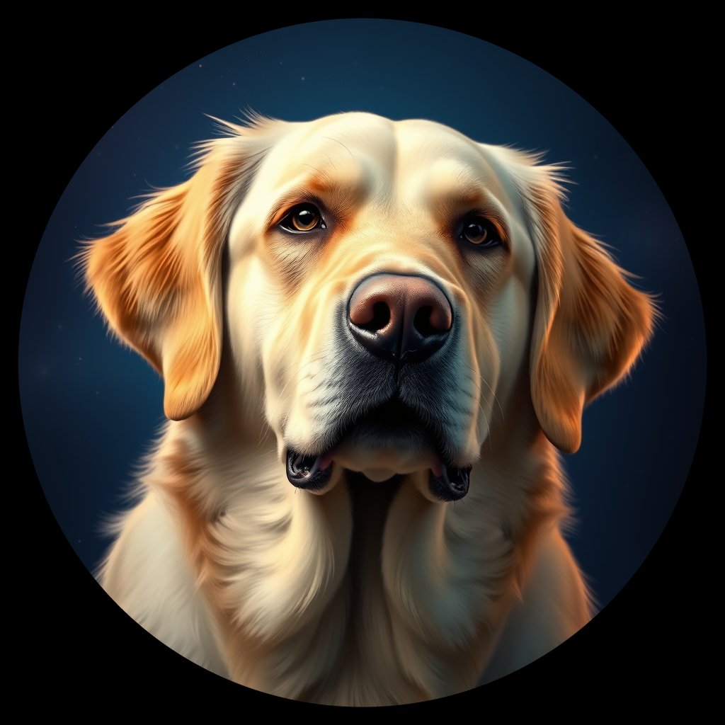Cosmic medallion portrait of Oldies_grls335065ed, a Golden Retriever