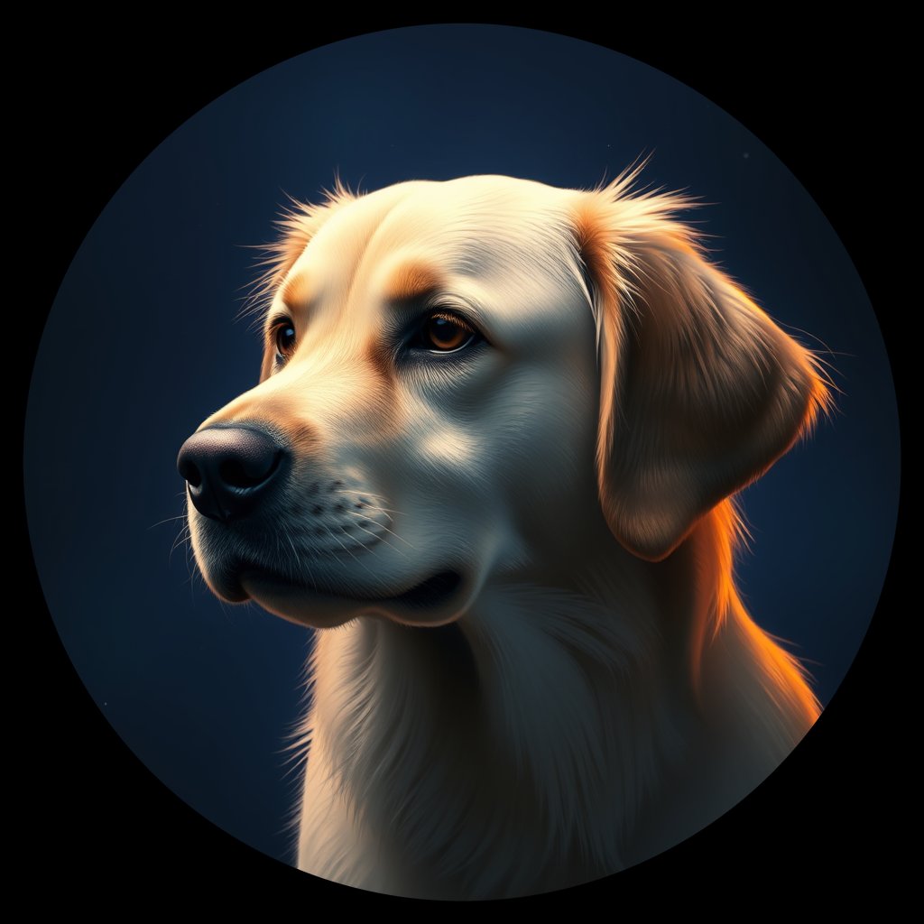 Cosmic medallion portrait of Oldies_grls33b4d7d3, a Golden Retriever
