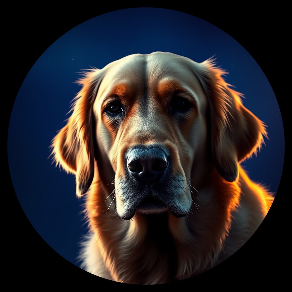 Cosmic medallion portrait of Oldies_grls34644620, a Golden Retriever