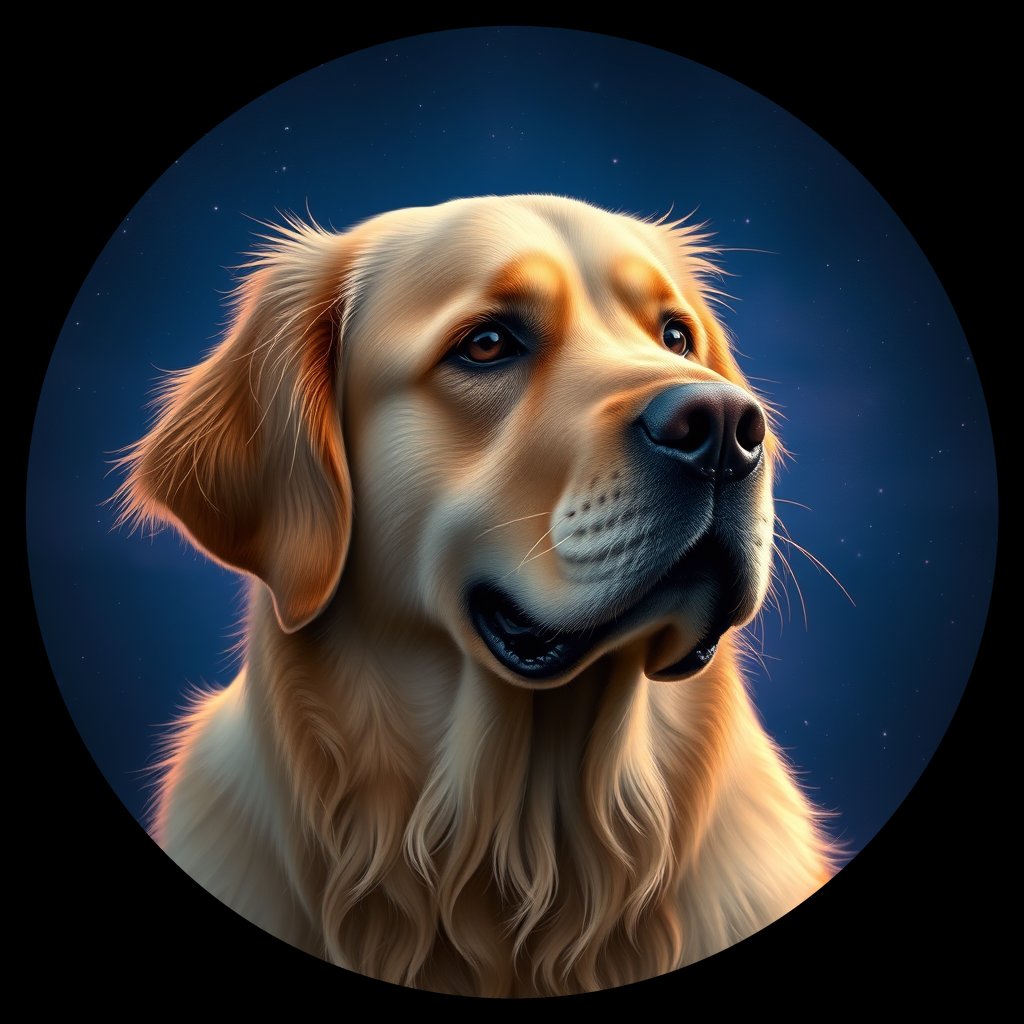 Cosmic medallion portrait of Oldies_grls35bcf080, a Golden Retriever