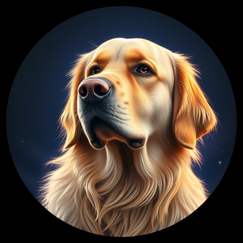 Cosmic medallion portrait of Oldies_grls3868b86a, a Golden Retriever