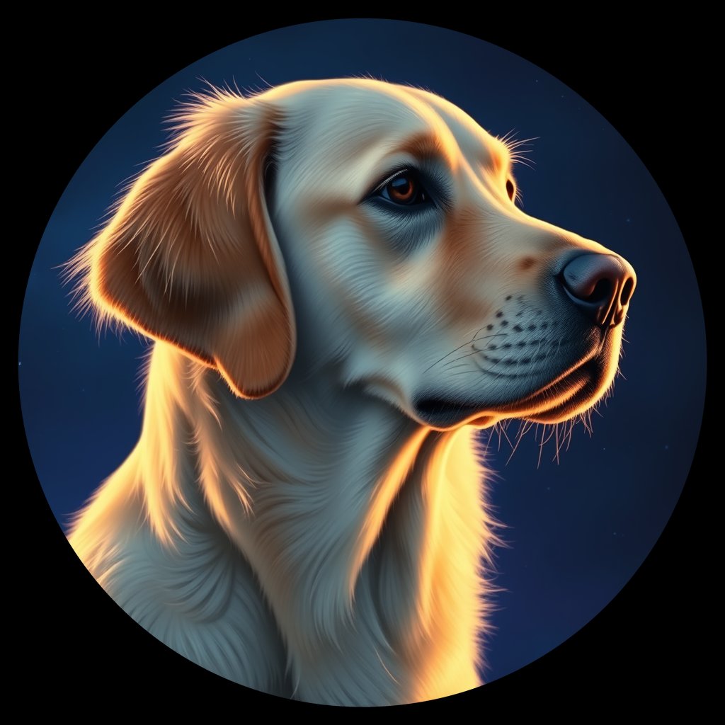 Cosmic medallion portrait of Oldies_grls38ba8195, a Golden Retriever