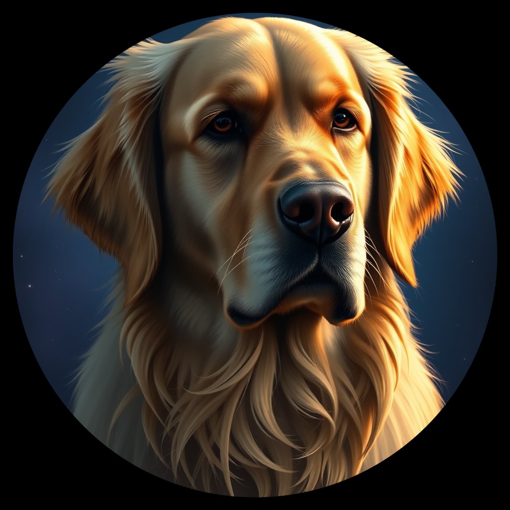 Cosmic medallion portrait of Oldies_grls38c6ec88, a Golden Retriever