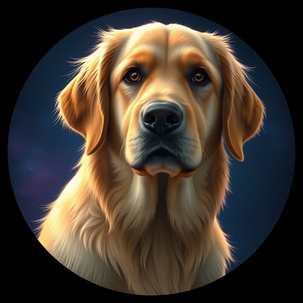 Cosmic medallion portrait of Oldies_grls3924971e, a Golden Retriever