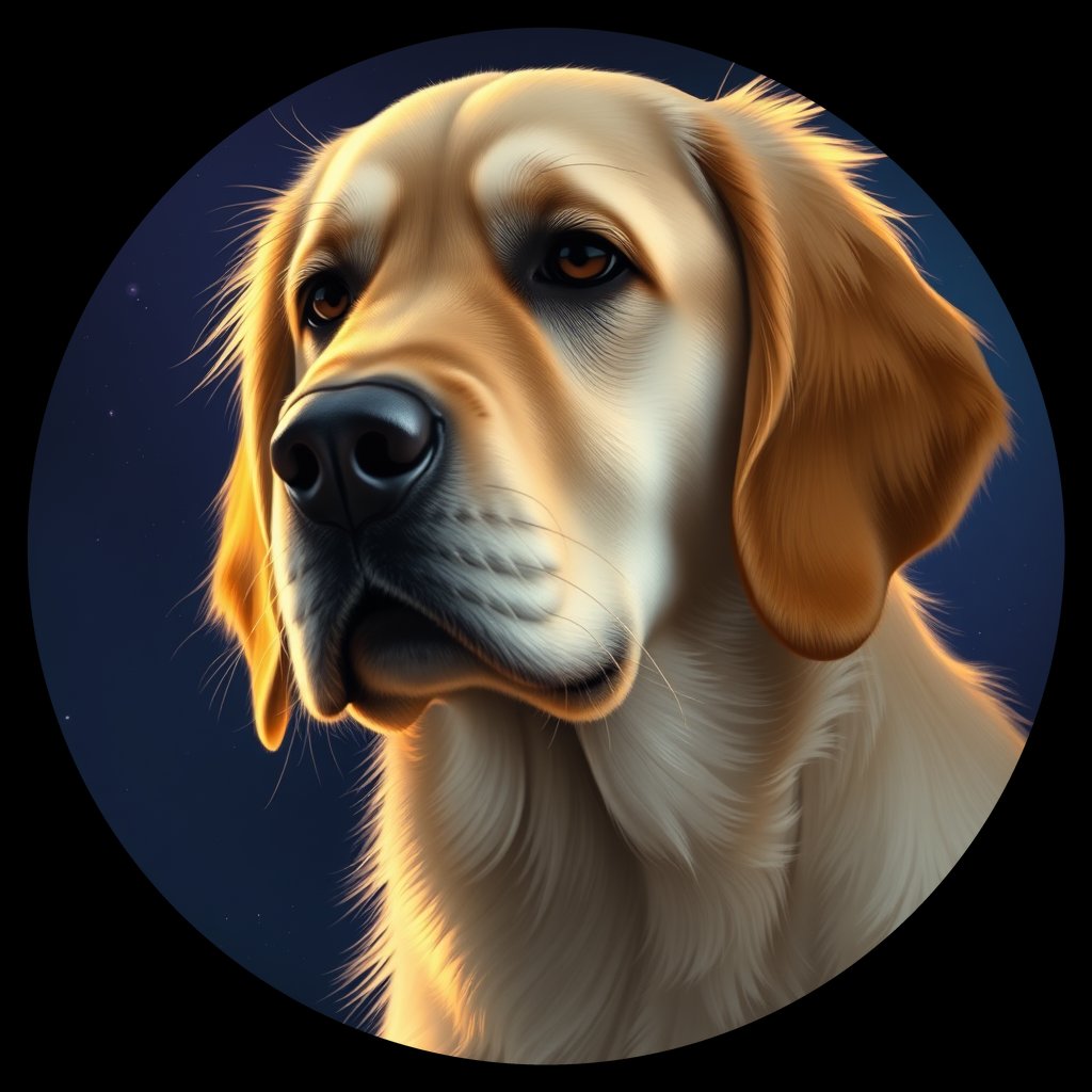 Cosmic medallion portrait of Oldies_grls3990be68, a Golden Retriever