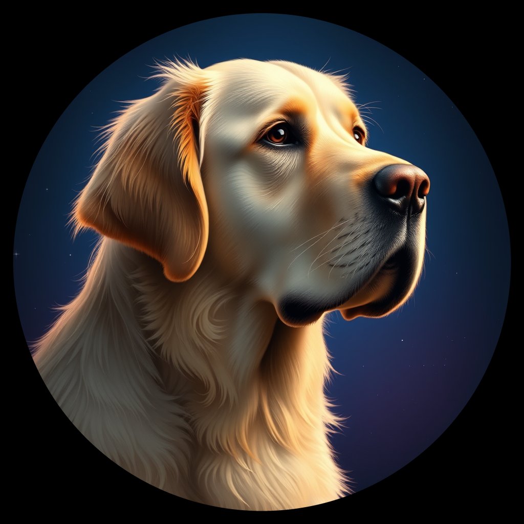 Cosmic medallion portrait of Oldies_grls3a6fb5df, a Golden Retriever