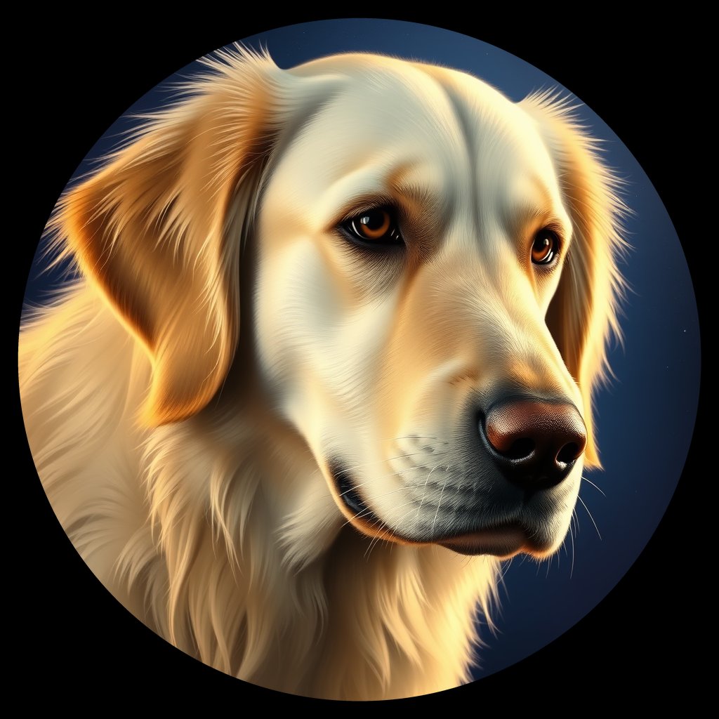 Cosmic medallion portrait of Oldies_grls3f215227, a Golden Retriever