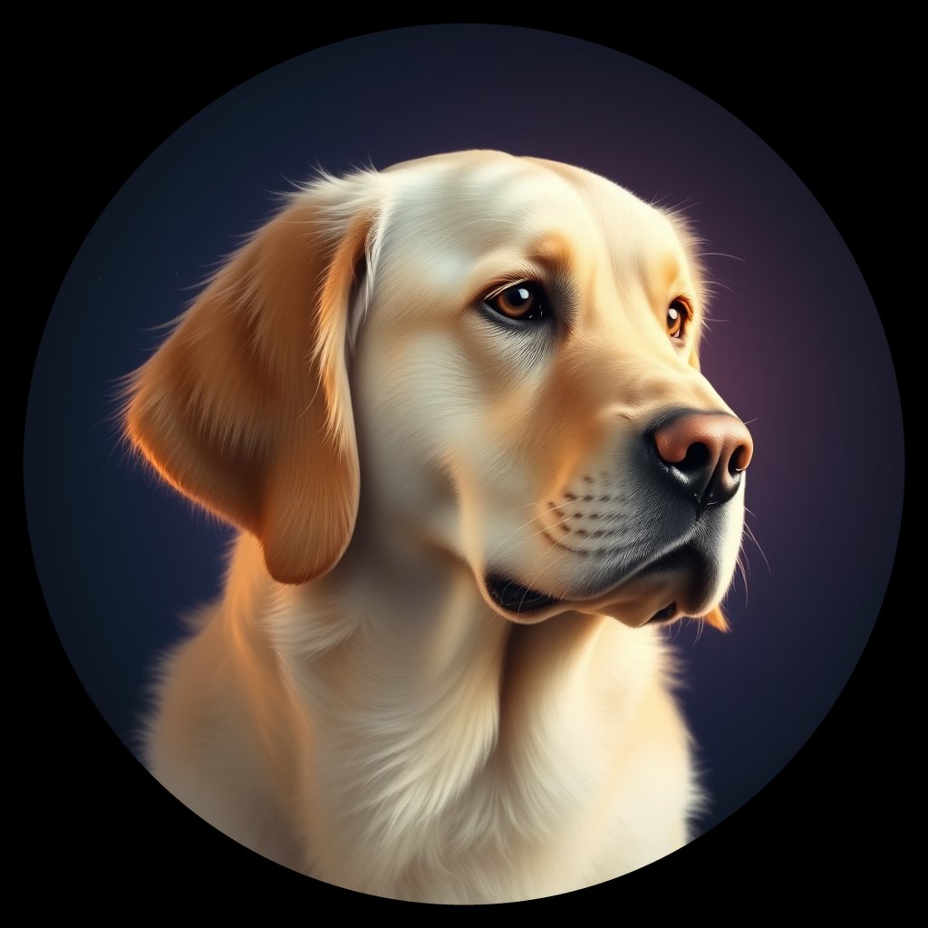 Cosmic medallion portrait of Oldies_grls4079367b, a Golden Retriever