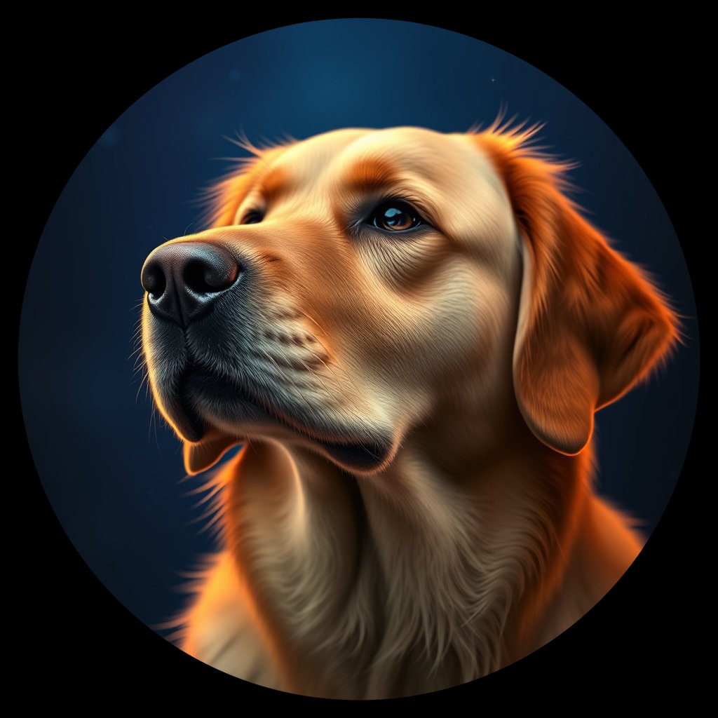 Cosmic medallion portrait of Oldies_grls41c18bb8, a Golden Retriever