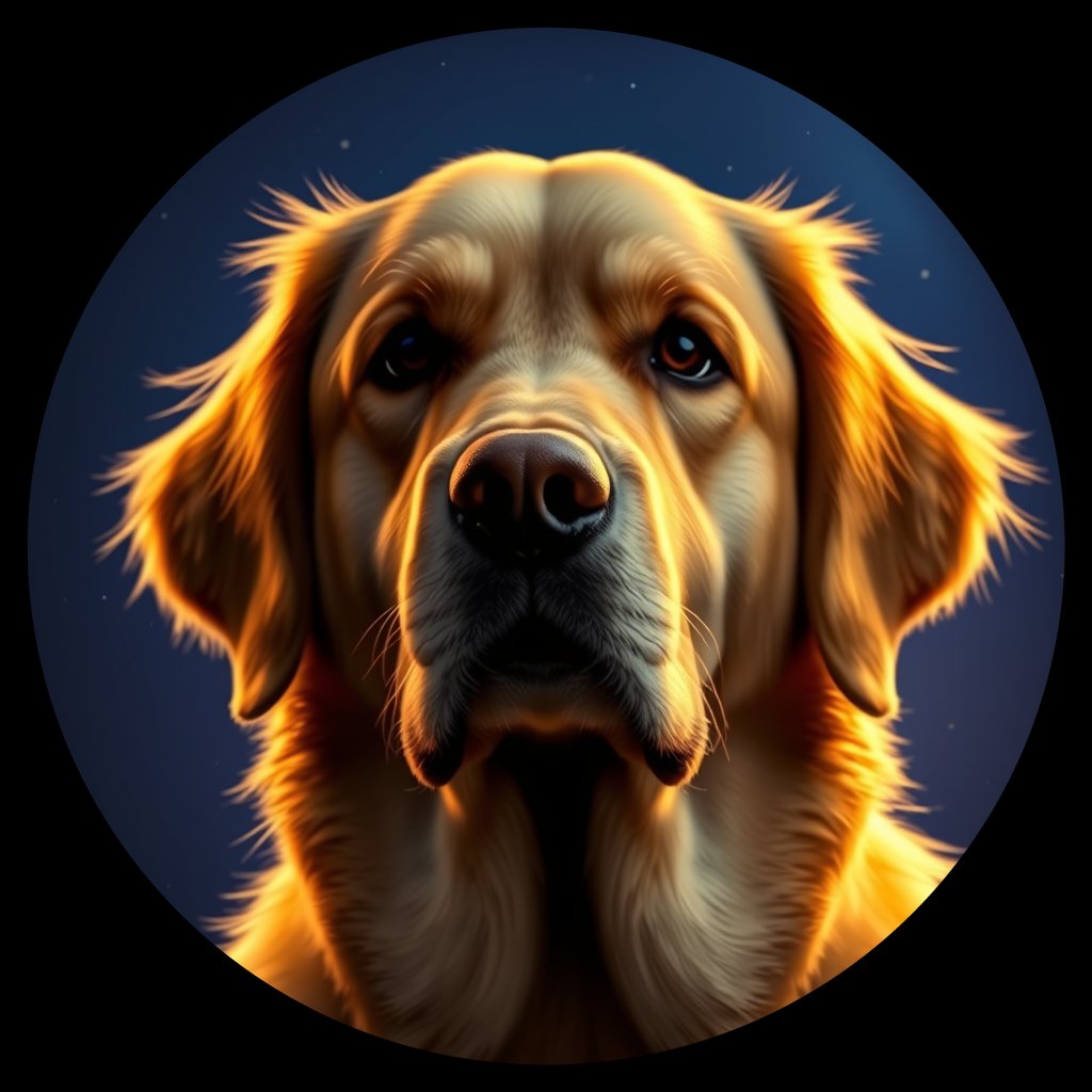 Cosmic medallion portrait of Oldies_grls43de85bd, a Golden Retriever