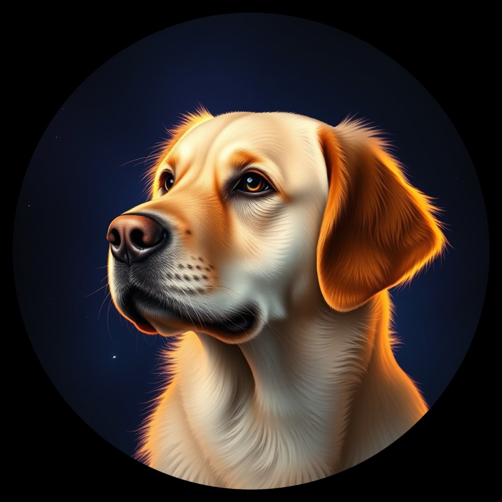 Cosmic medallion portrait of Oldies_grls43eed6ff, a Golden Retriever