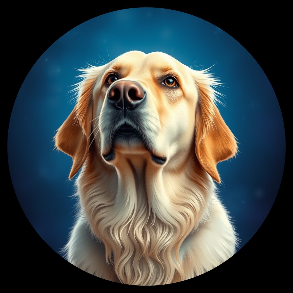 Cosmic medallion portrait of Oldies_grls46b8e2fc, a Golden Retriever