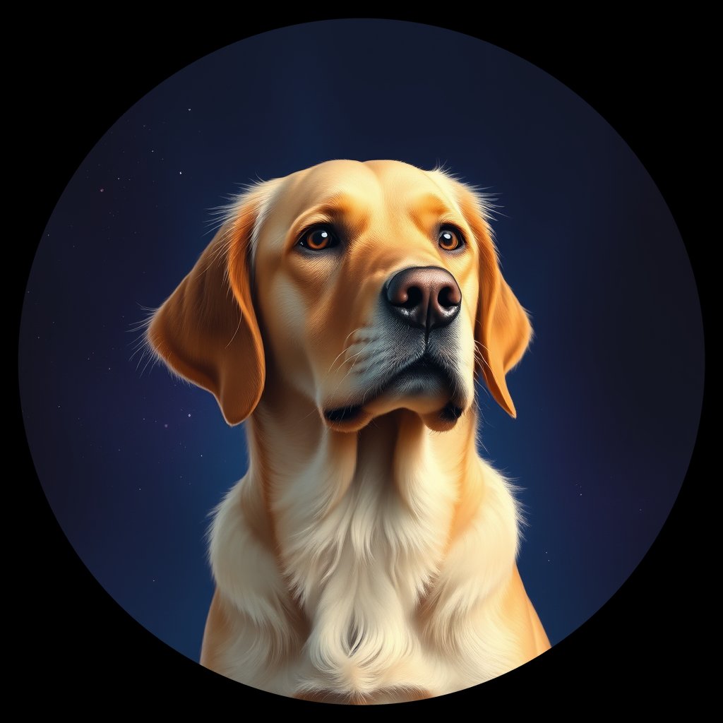 Cosmic medallion portrait of Oldies_grls471368a1, a Golden Retriever