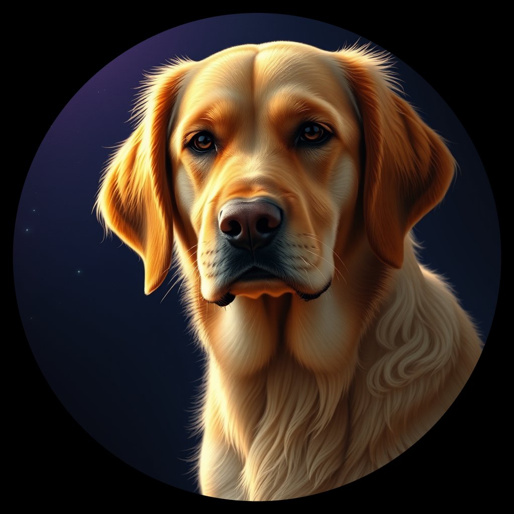Cosmic medallion portrait of Oldies_grls4808bbc0, a Golden Retriever