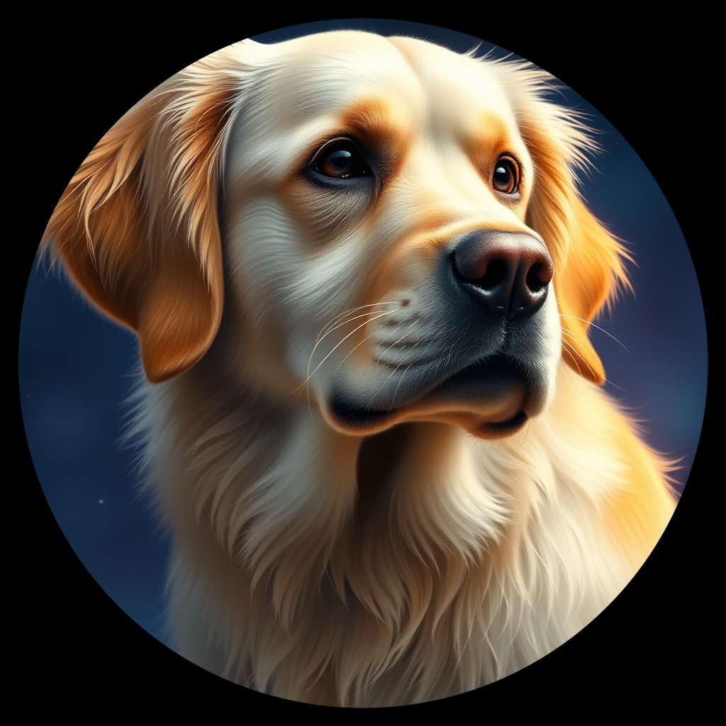 Cosmic medallion portrait of Oldies_grls48c06934, a Golden Retriever