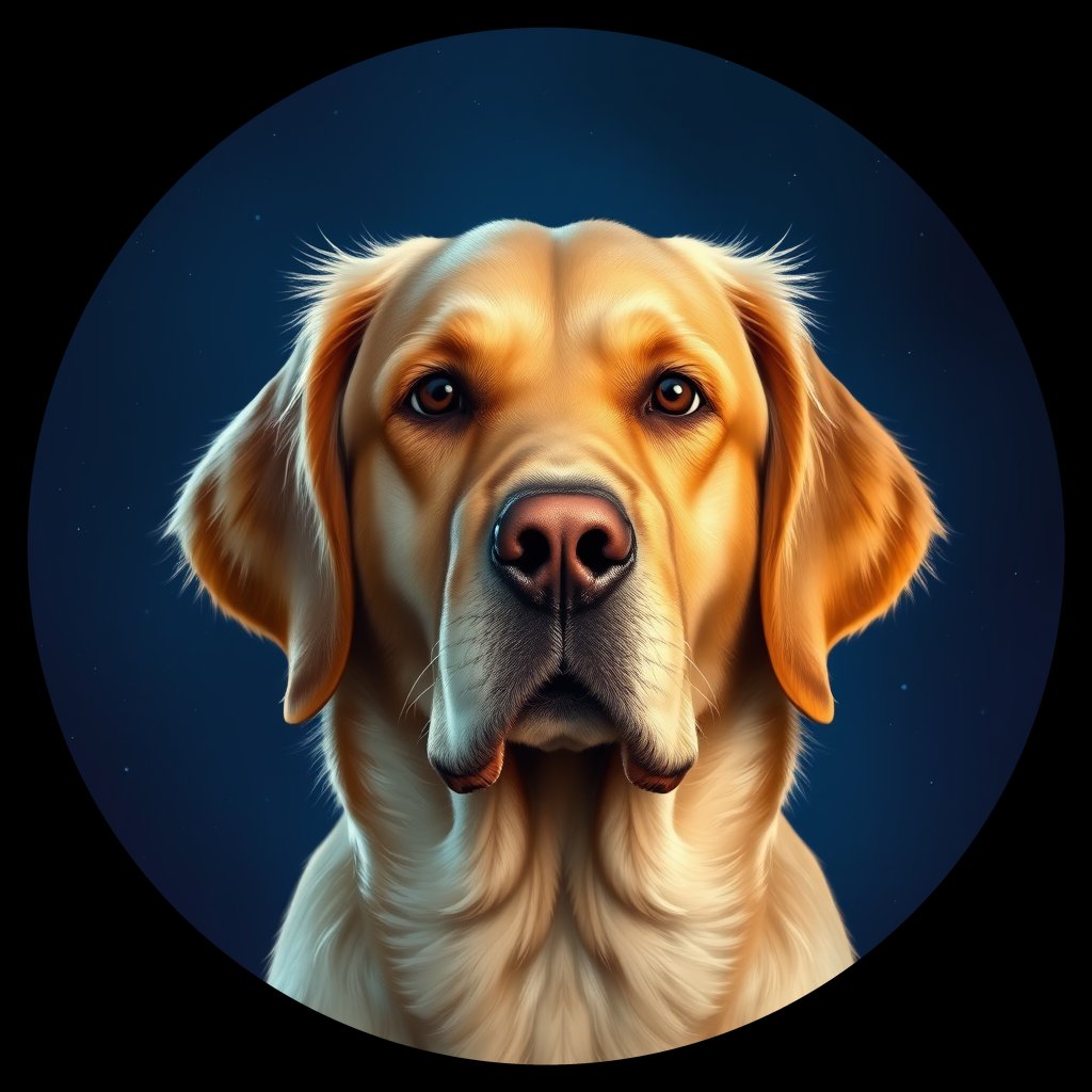 Cosmic medallion portrait of Oldies_grls48d7d5dd, a Golden Retriever