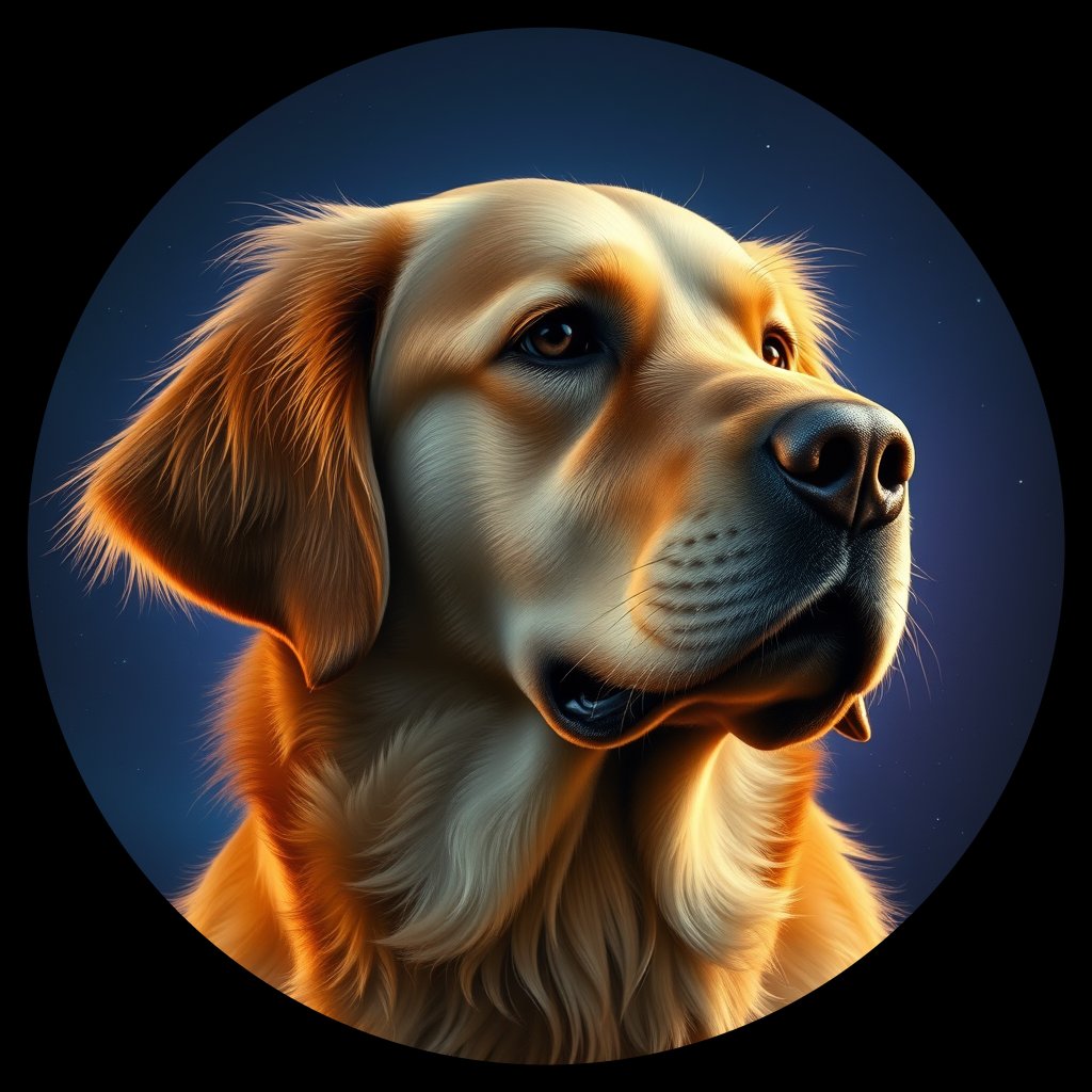 Cosmic medallion portrait of Oldies_grls4a2bb55d, a Golden Retriever