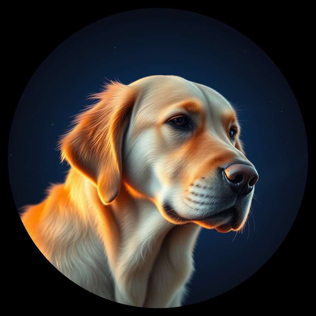 Cosmic medallion portrait of Oldies_grls4a51412f, a Golden Retriever
