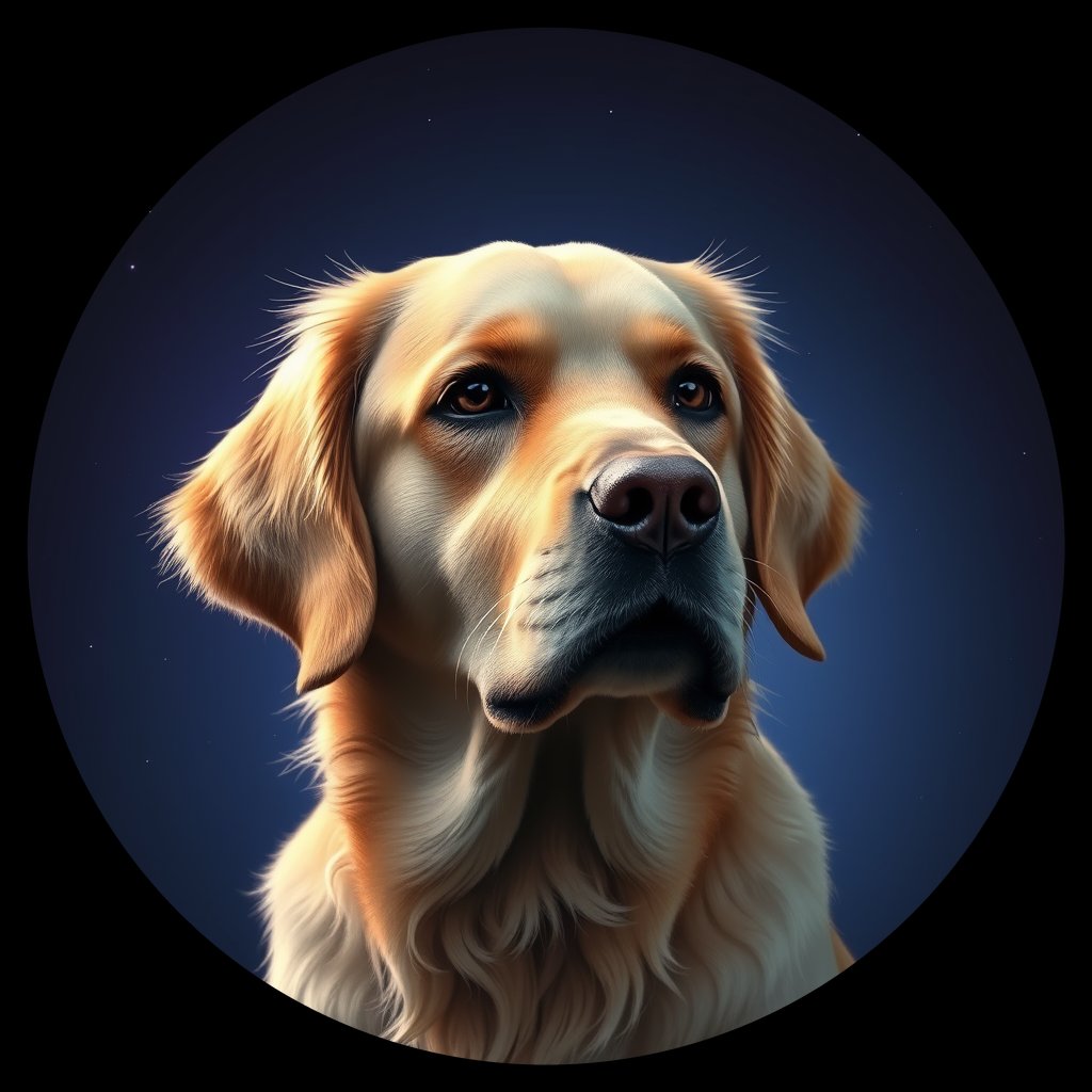 Cosmic medallion portrait of Oldies_grls4b233ceb, a Golden Retriever