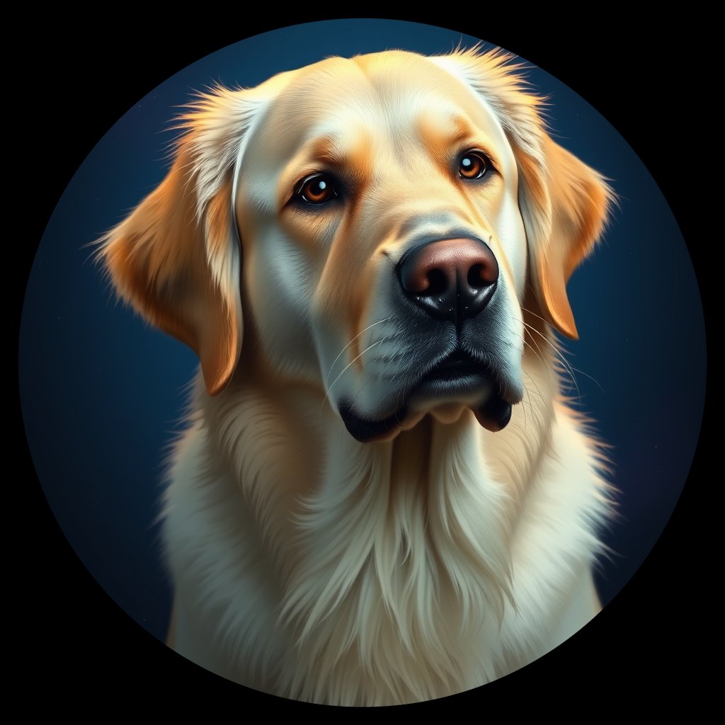 Cosmic medallion portrait of Oldies_grls4b8d95bc, a Golden Retriever