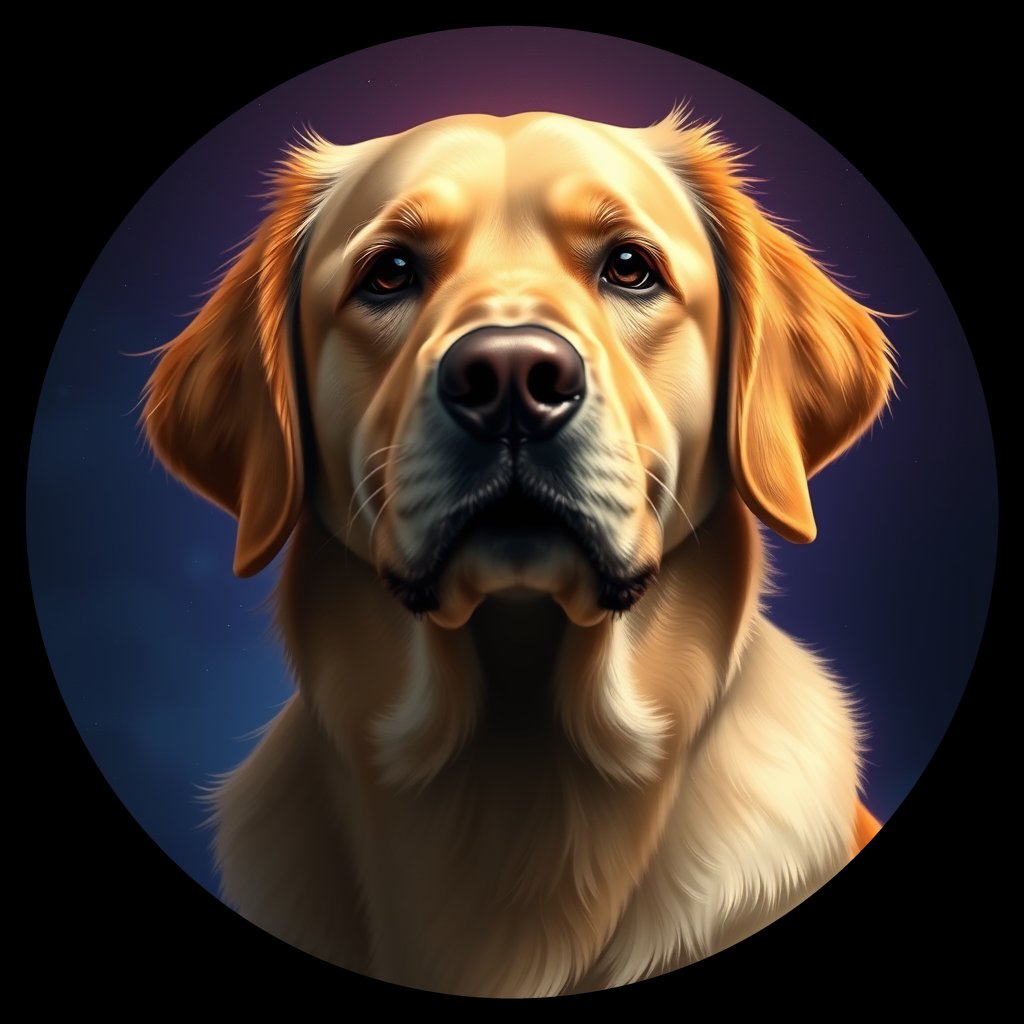 Cosmic medallion portrait of Oldies_grls4cefe45c, a Golden Retriever