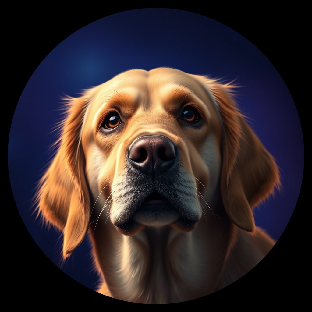 Cosmic medallion portrait of Oldies_grls4e2a8834, a Golden Retriever
