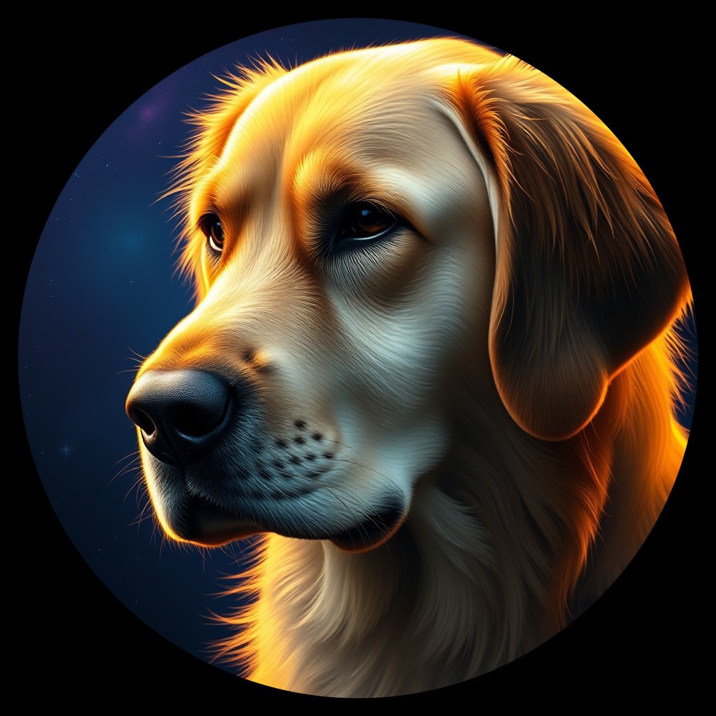 Cosmic medallion portrait of Oldies_grls518d58f5, a Golden Retriever