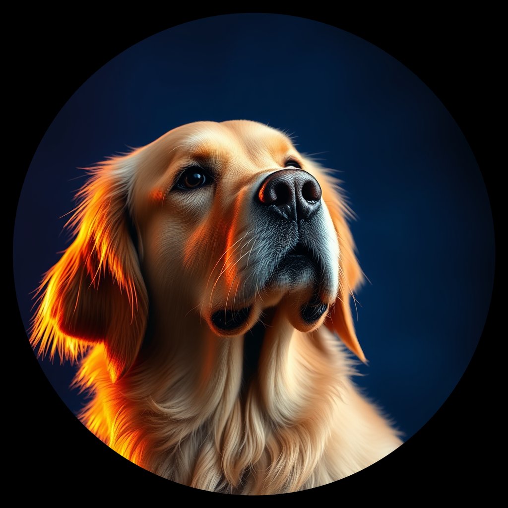 Cosmic medallion portrait of Oldies_grls529f8d20, a Golden Retriever